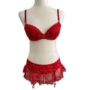 Victoria’s Secret vintage Red orange garter lace skirt